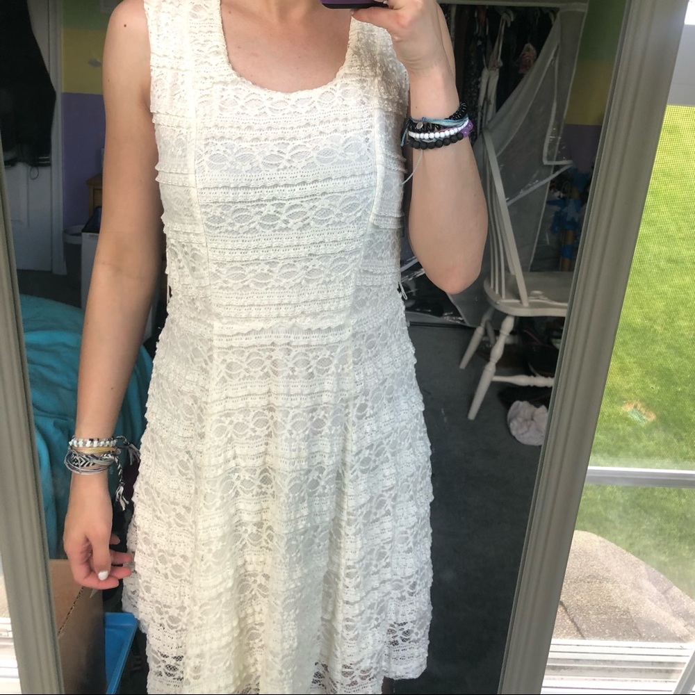 Macy’s Off-White Knee-Length Laced Dress